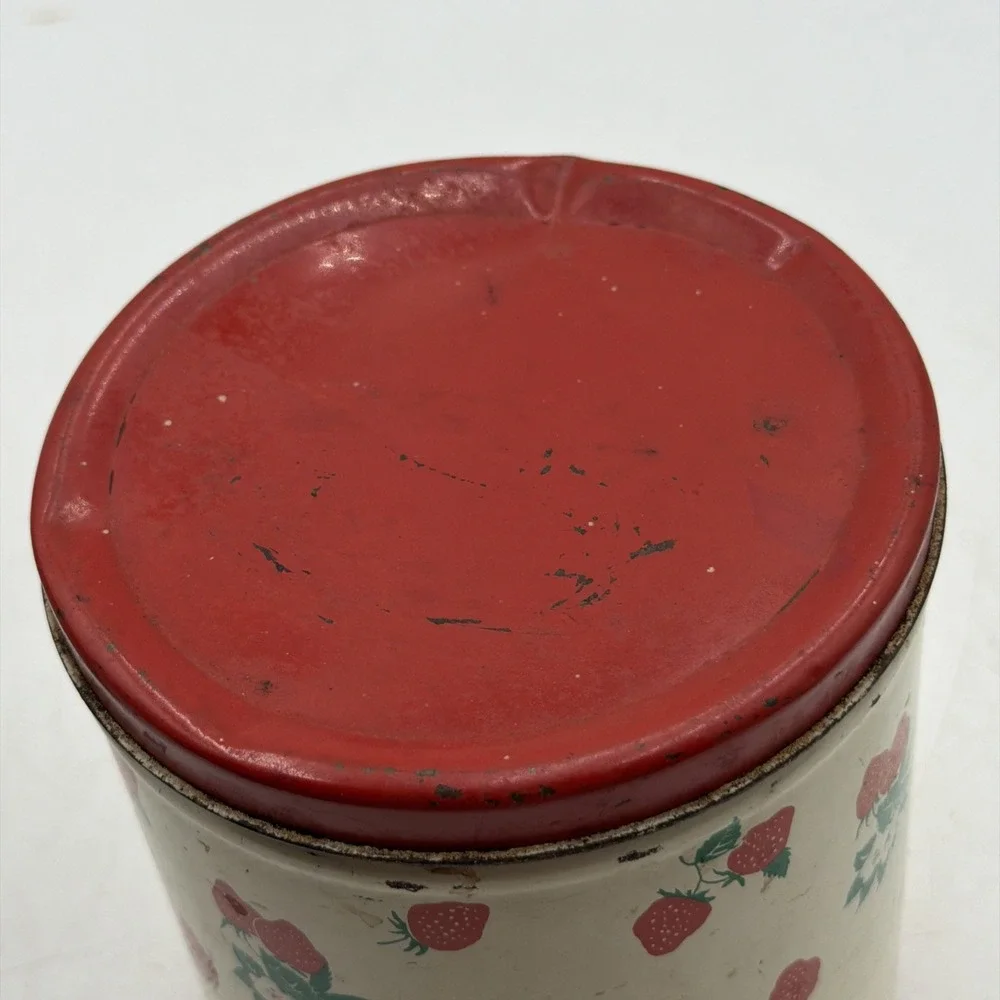 Vintage 1940s National Can Corp New York Strawberry Print Tin Canister Storage